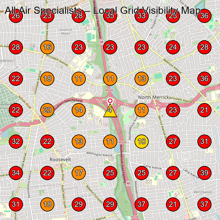 All Air Specialists GeoGrid visibility map for Servicio De Reparaciã³N De Aire Acondicionado in Lynbrook